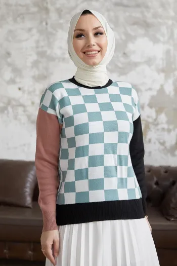 Monsa Kare Checkered Knit Sweater - Mint