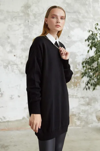 Sera Chain Detail Knit Sweater - Black