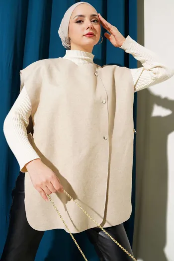 Beige Button-Down Vest