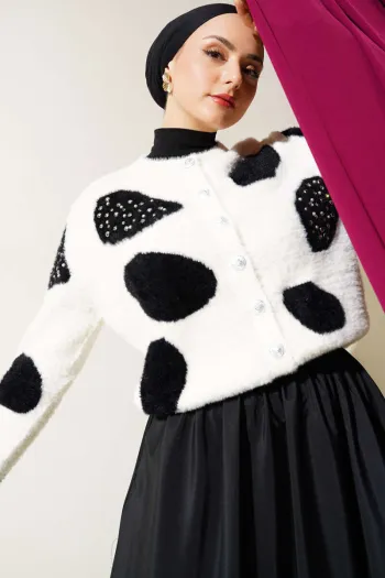 Vanilla Short Knitted Cardigan with Dalmatian Print