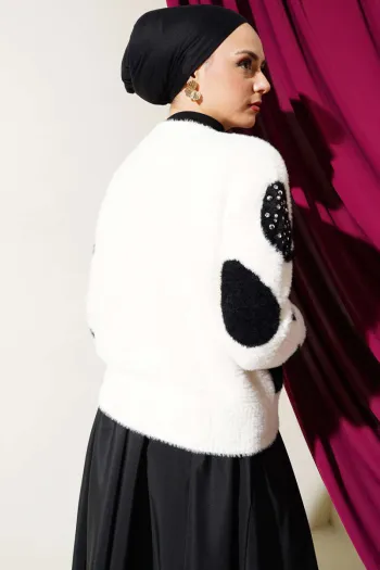 Vanilla Short Knitted Cardigan with Dalmatian Print