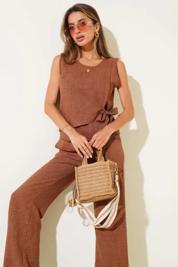 Coffee Colored Two-Piece Set with Side Ties