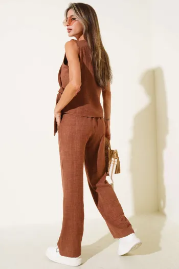 Coffee Colored Two-Piece Set with Side Ties