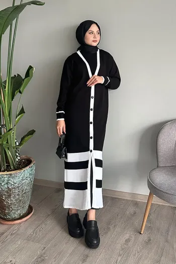 Long Black Striped Knitted Cardigan