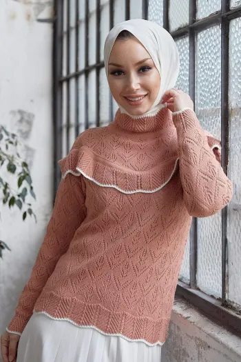 Alvi Ribbed Detail Striped Knit Sweater - Salmon