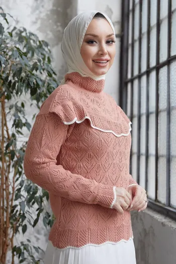 Alvi Ribbed Detail Striped Knit Sweater - Salmon