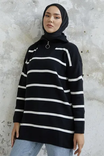 Maroya Striped Knit Sweater - Black