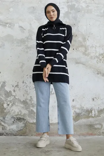 Maroya Striped Knit Sweater - Black