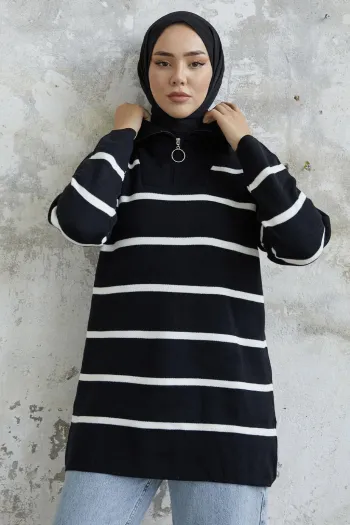 Maroya Striped Knit Sweater - Black