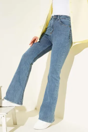 Stitched Flared Denim Jeans - Medium Blue
