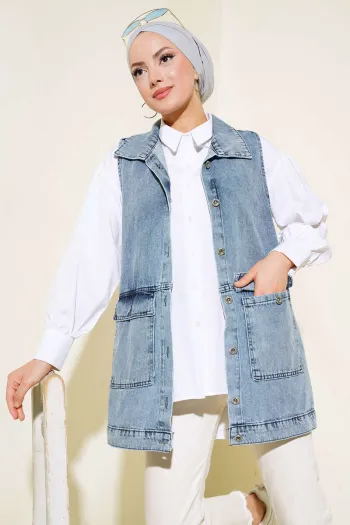 Sleeveless Denim Jacket in Light Blue