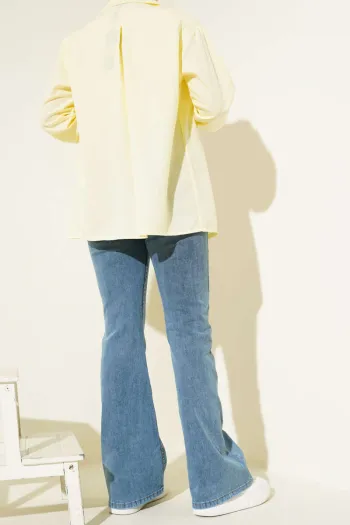 Stitched Flared Denim Jeans - Medium Blue