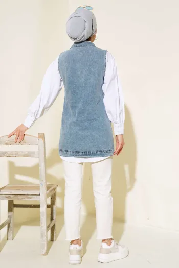 Sleeveless Denim Jacket in Light Blue