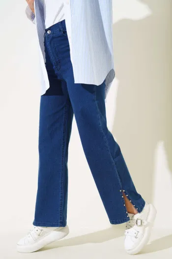 Stone-Embellished Blue Denim Jeans