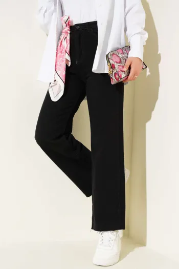 Black Loose-Fit Ripped Hem Denim Pants