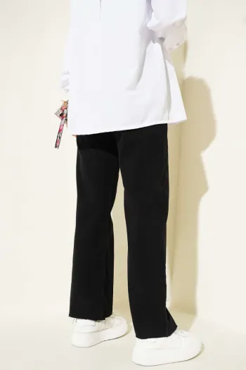Black Loose-Fit Ripped Hem Denim Pants