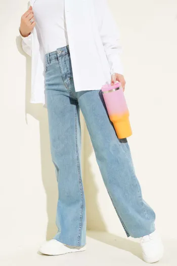 Loose Fit Cropped Pants Light Blue