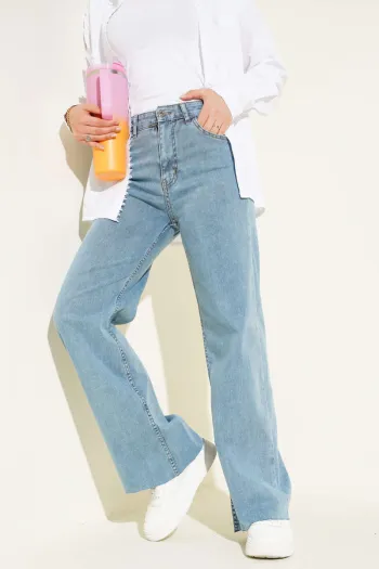 Loose Fit Cropped Pants Light Blue