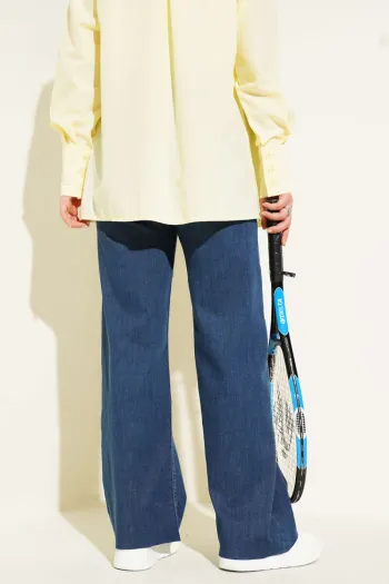Loose Fit Cropped Pants Dark Blue