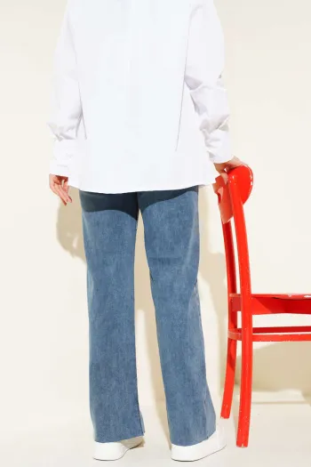 Loose Fit Distressed Hem Pants - Medium Blue