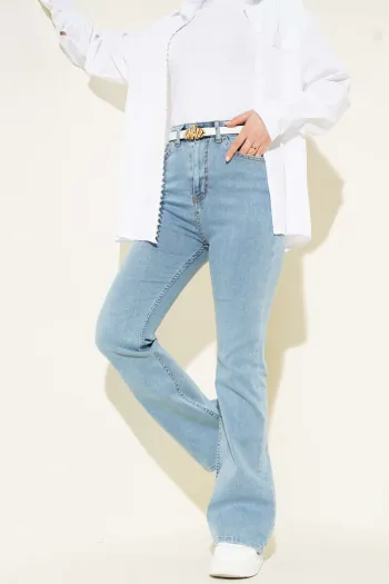 Stitched Flared Denim Jeans - Light Blue