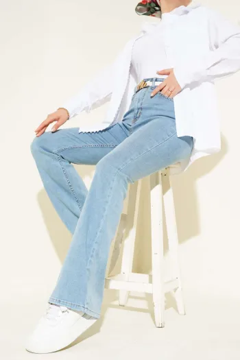 Stitched Flared Denim Jeans - Light Blue