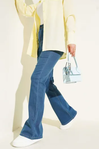 Stitched Flared Denim Jeans - Blue