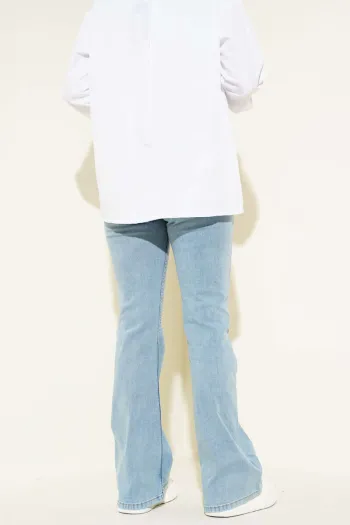 Stitched Flared Denim Jeans - Light Blue