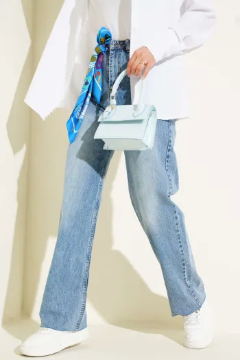 Loose Fit Ripped Denim Pants in Light Blue