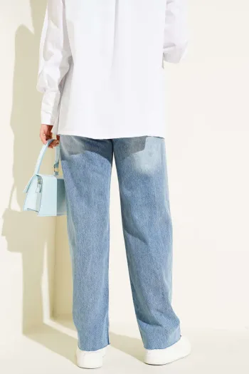 Loose Fit Ripped Denim Pants in Light Blue