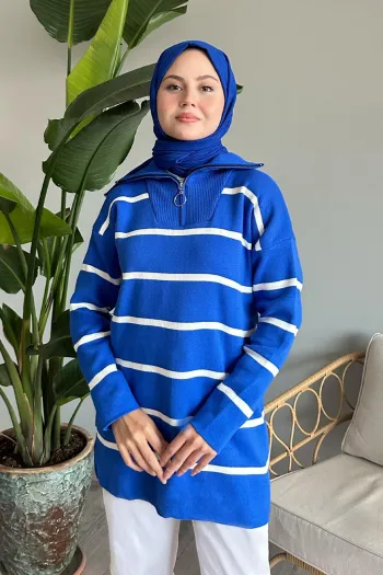 Maroya Striped Knit Sweater - Royal Blue