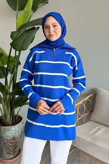 Maroya Striped Knit Sweater - Royal Blue