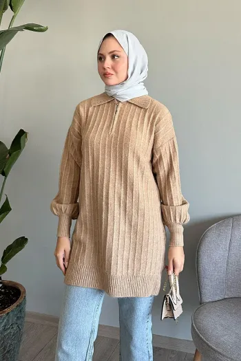 كنزة صوفية كشمير بزاوية بسحاب