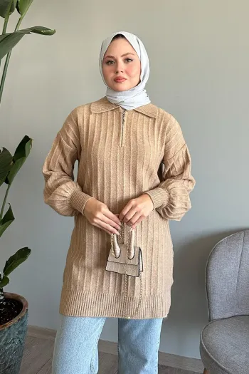 كنزة صوفية كشمير بزاوية بسحاب