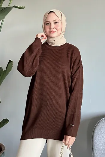Ribbed Basic Dark Brown Knit Sweater