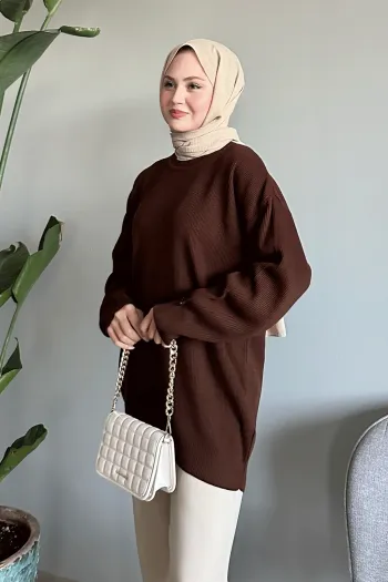 Ribbed Basic Dark Brown Knit Sweater