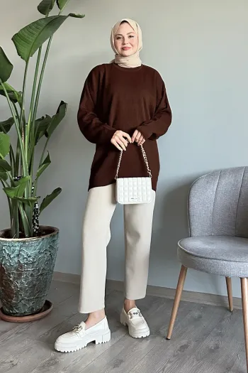Ribbed Basic Dark Brown Knit Sweater