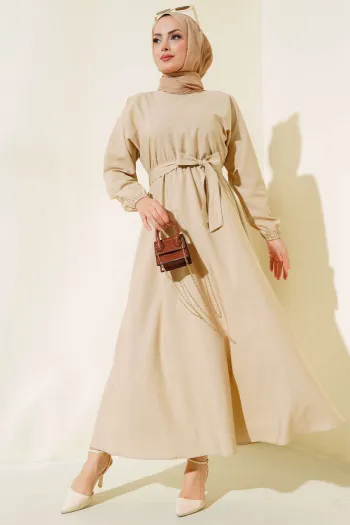 Belted Dress in Beige