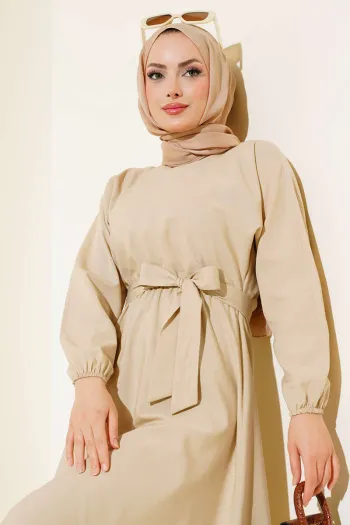 Belted Dress in Beige