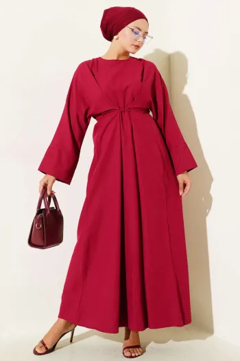 Belted Oversized Basic Dress in Burgundy