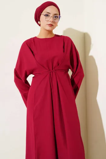 Belted Oversized Basic Dress in Burgundy