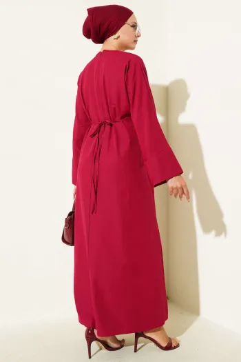 Belted Oversized Basic Dress in Burgundy
