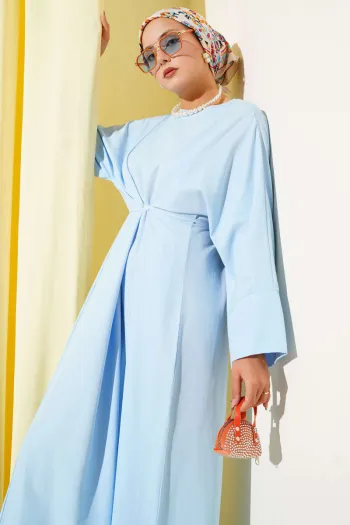Belted Oversized Basic Dress in Blue