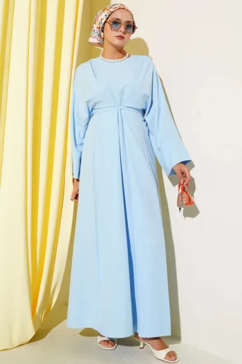 Belted Oversized Basic Dress in Blue