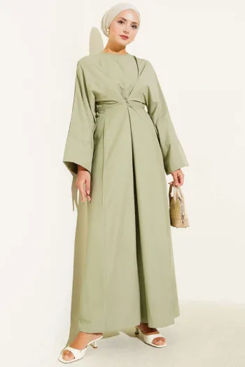Belted Oversized Basic Dress - Sage Green