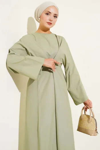 Belted Oversized Basic Dress - Sage Green
