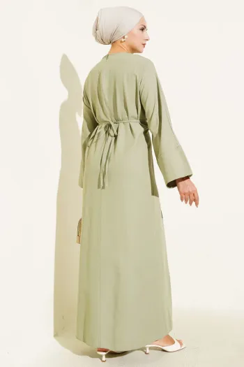 Belted Oversized Basic Dress - Sage Green