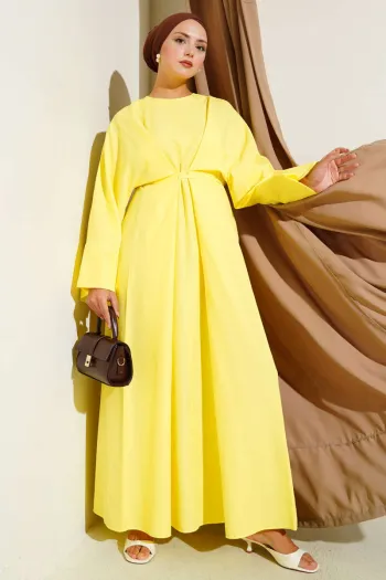 Belted Oversized Basic Dress Yellow