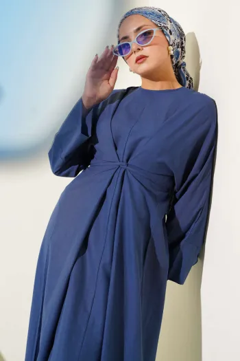 Navy Blue Oversized Basic Dress with Belt