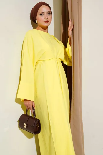 Belted Oversized Basic Dress Yellow